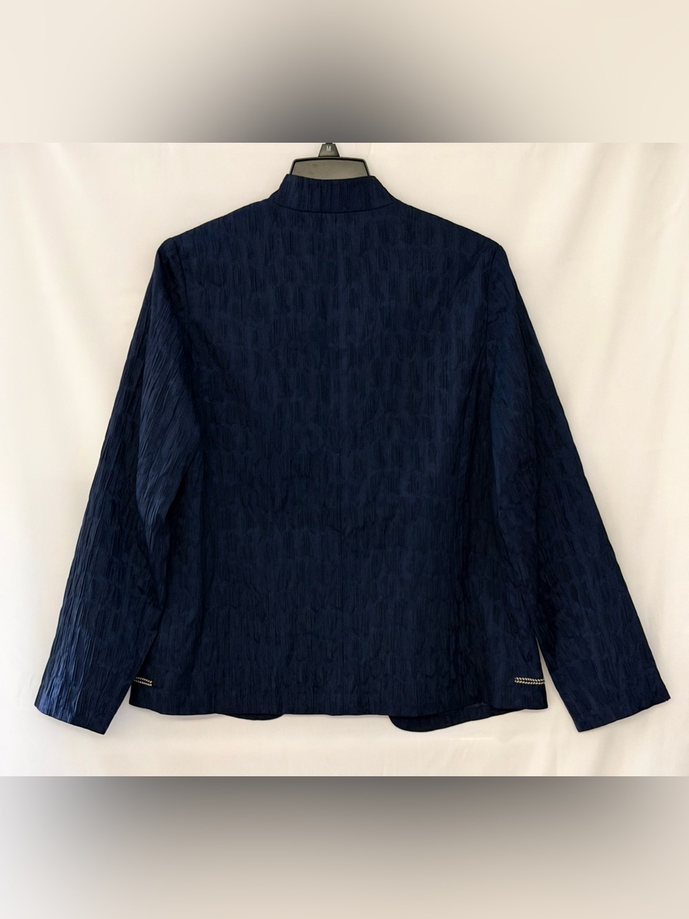 Alfred Dunner Navy Paisley Embroidered Open-Front Jacket - Picture 2 of 3